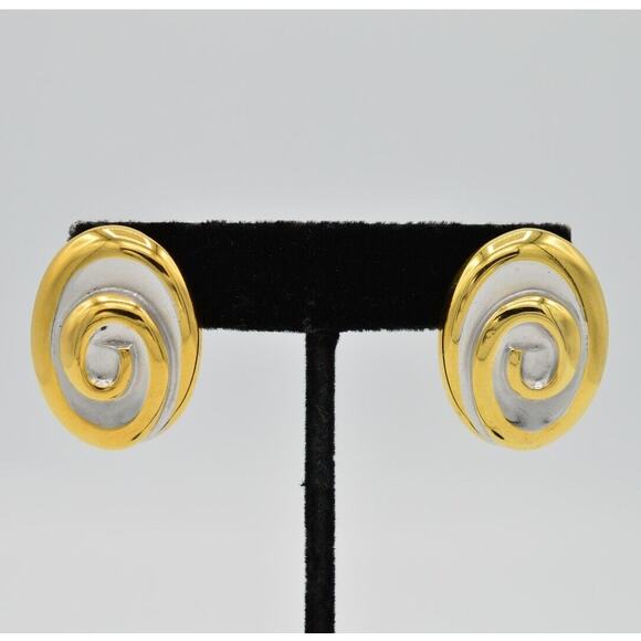 Erwin Pearl Vintage Clip On Earrings Brushed Gold Silver PEP Signed NOS 1980s 9F - Picture 1 of 8